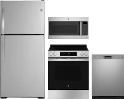 4 Piece Package Includes Refrigerator, Range, Microwave And Dishwasher