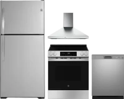 4 Piece Package Includes Refrigerator, Range, Hood And Dishwasher