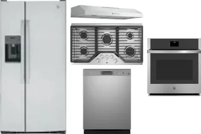 5 Piece Package Includes Refrigerator, Cooktop, Wall Oven, Hood And Dishwasher