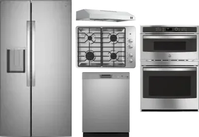 5 Piece Package Includes Refrigerator, Cooktop, Wall Oven, Hood And Dishwasher