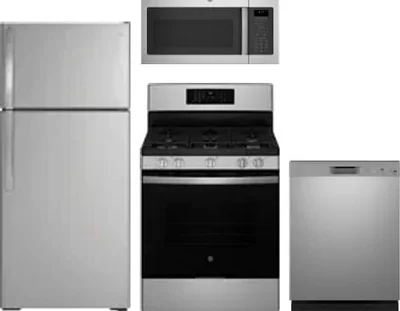 4 Piece Package Includes Refrigerator, Range, Microwave And Dishwasher
