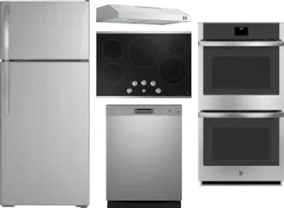 5 Piece Package Includes Refrigerator, Cooktop, Wall Oven, Hood And Dishwasher