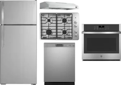 5 Piece Package Includes Refrigerator, Cooktop, Wall Oven, Hood And Dishwasher