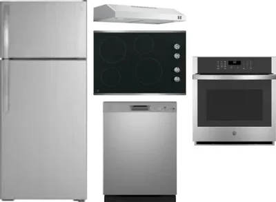 5 Piece Package Includes Refrigerator, Cooktop, Wall Oven, Hood And Dishwasher
