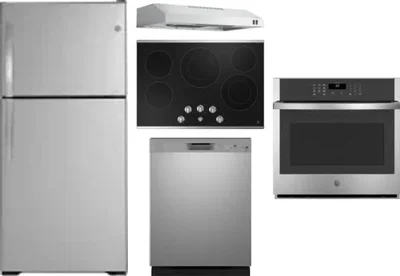 5 Piece Package Includes Refrigerator, Cooktop, Wall Oven, Hood And Dishwasher