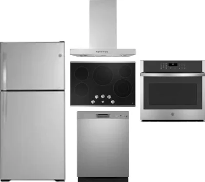 5 Piece Package Includes Refrigerator, Cooktop, Wall Oven, Hood And Dishwasher
