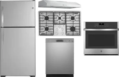 5 Piece Package Includes Refrigerator, Cooktop, Wall Oven, Hood And Dishwasher