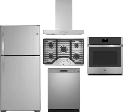 5 Piece Package Includes Refrigerator, Cooktop, Wall Oven, Hood And Dishwasher