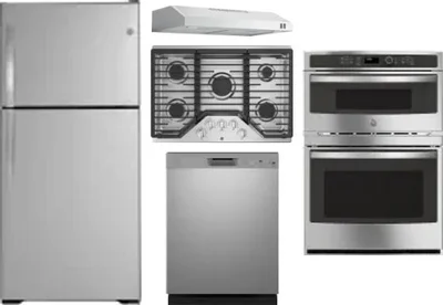 5 Piece Package Includes Refrigerator, Cooktop, Wall Oven, Hood And Dishwasher