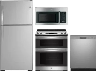 4 Piece Package Includes Refrigerator, Range, Microwave And Dishwasher