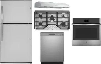 5 Piece Package Includes Refrigerator, Cooktop, Wall Oven, Hood And Dishwasher