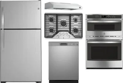 5 Piece Package Includes Refrigerator, Cooktop, Wall Oven, Hood And Dishwasher