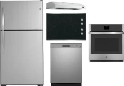 5 Piece Package Includes Refrigerator, Cooktop, Wall Oven, Hood And Dishwasher