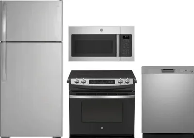 4 Piece Package Includes Refrigerator, Range, Microwave And Dishwasher