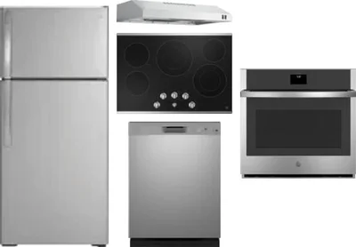 5 Piece Package Includes Refrigerator, Cooktop, Wall Oven, Hood And Dishwasher