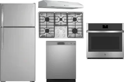 5 Piece Package Includes Refrigerator, Cooktop, Wall Oven, Hood And Dishwasher