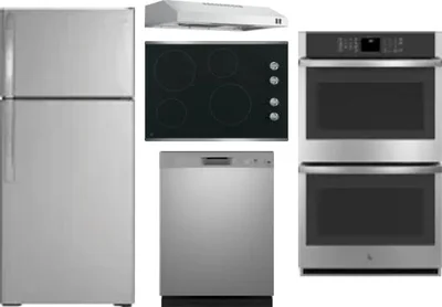 5 Piece Package Includes Refrigerator, Cooktop, Wall Oven, Hood And Dishwasher
