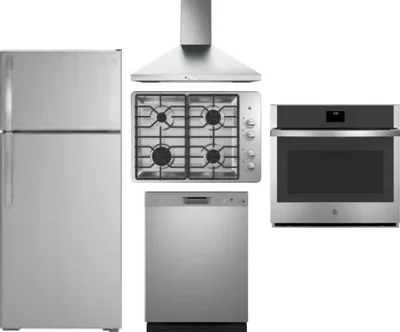 5 Piece Package Includes Refrigerator, Cooktop, Wall Oven, Hood And Dishwasher
