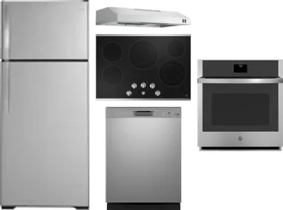 5 Piece Package Includes Refrigerator, Cooktop, Wall Oven, Hood And Dishwasher