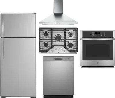 5 Piece Package Includes Refrigerator, Cooktop, Wall Oven, Hood And Dishwasher