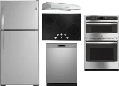 5 Piece Package Includes Refrigerator, Cooktop, Wall Oven, Hood And Dishwasher