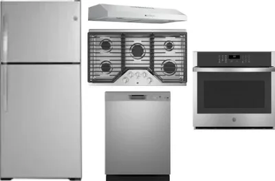 5 Piece Package Includes Refrigerator, Cooktop, Wall Oven, Hood And Dishwasher