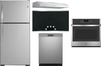5 Piece Package Includes Refrigerator, Cooktop, Wall Oven, Hood And Dishwasher