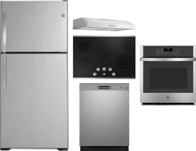 5 Piece Package Includes Refrigerator, Cooktop, Wall Oven, Hood And Dishwasher