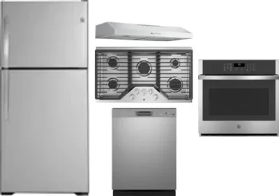 5 Piece Package Includes Refrigerator, Cooktop, Wall Oven, Hood And Dishwasher