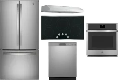 5 Piece Package Includes Refrigerator, Cooktop, Wall Oven, Hood And Dishwasher