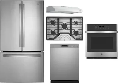 5 Piece Package Includes Refrigerator, Cooktop, Wall Oven, Hood And Dishwasher