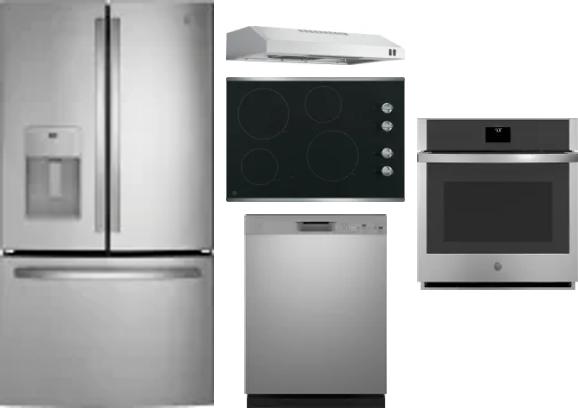5 Piece Package Includes Refrigerator, Cooktop, Wall Oven, Hood And Dishwasher