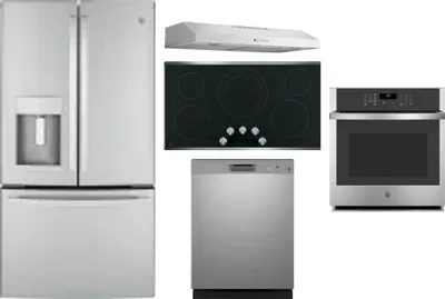 5 Piece Package Includes Refrigerator, Cooktop, Wall Oven, Hood And Dishwasher