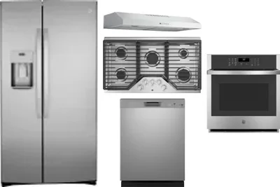 5 Piece Package Includes Refrigerator, Cooktop, Wall Oven, Hood And Dishwasher