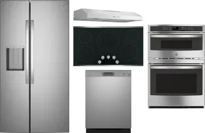5 Piece Package Includes Refrigerator, Cooktop, Wall Oven, Hood And Dishwasher
