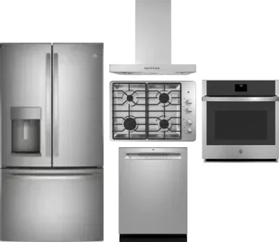 5 Piece Package Includes Refrigerator, Cooktop, Wall Oven, Hood And Dishwasher