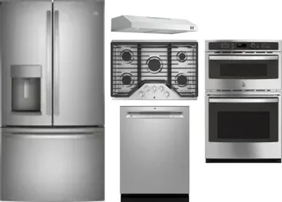 5 Piece Package Includes Refrigerator, Cooktop, Wall Oven, Hood And Dishwasher