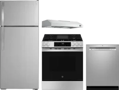 4 Piece Package Includes Refrigerator, Range, Hood And Dishwasher
