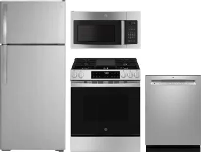 4 Piece Package Includes Refrigerator, Range, Microwave And Dishwasher