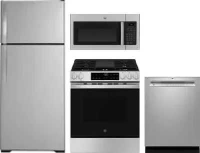 4 Piece Package Includes Refrigerator, Range, Microwave And Dishwasher