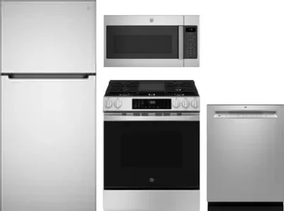 4 Piece Package Includes Refrigerator, Range, Microwave And Dishwasher