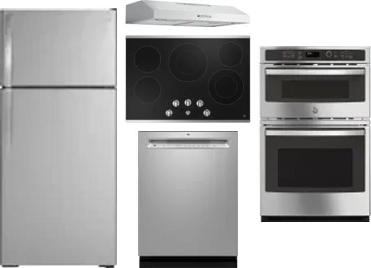 5 Piece Package Includes Refrigerator, Cooktop, Wall Oven, Hood And Dishwasher