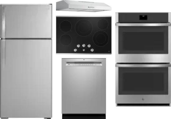 5 Piece Package Includes Refrigerator, Cooktop, Wall Oven, Hood And Dishwasher