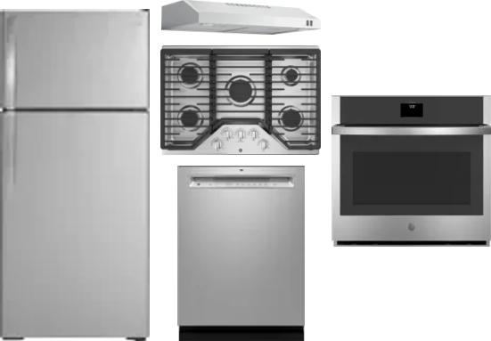 5 Piece Package Includes Refrigerator, Cooktop, Wall Oven, Hood And Dishwasher