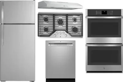 5 Piece Package Includes Refrigerator, Cooktop, Wall Oven, Hood And Dishwasher