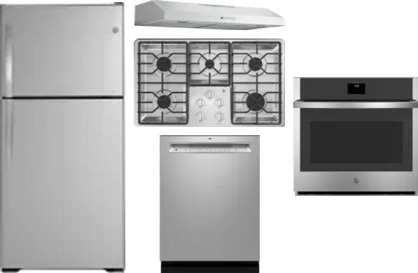 5 Piece Package Includes Refrigerator, Cooktop, Wall Oven, Hood And Dishwasher