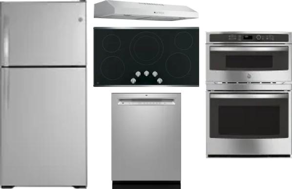 5 Piece Package Includes Refrigerator, Cooktop, Wall Oven, Hood And Dishwasher
