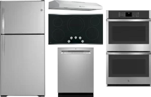 5 Piece Package Includes Refrigerator, Cooktop, Wall Oven, Hood And Dishwasher