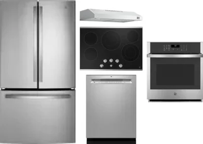 5 Piece Package Includes Refrigerator, Cooktop, Wall Oven, Hood And Dishwasher