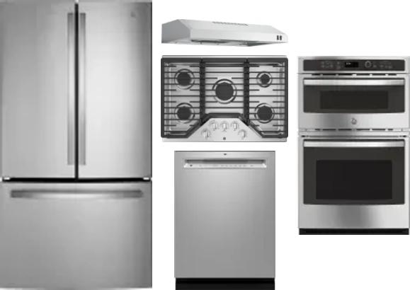 5 Piece Package Includes Refrigerator, Cooktop, Wall Oven, Hood And Dishwasher